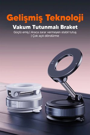 Vakumlu Araç İçi Telefon Tutucu - Güçlü Manyetik MagSafe Uyumlu