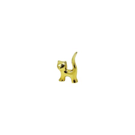 Kedi Tasarımlı Gold Seramik Biblo - Mini Boy - Parlak Altın Renk - Dekoratif Süs
