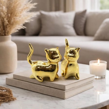 Kedi Tasarımlı Biblo - Büyük Boy - Seramik - Parlak Altın