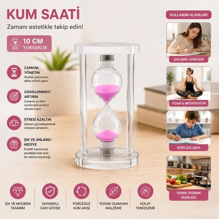 Küçük Boy Cam Standlı Kum Saati - 10 cm Yükseklik - Dekoratif Süs Eşyası