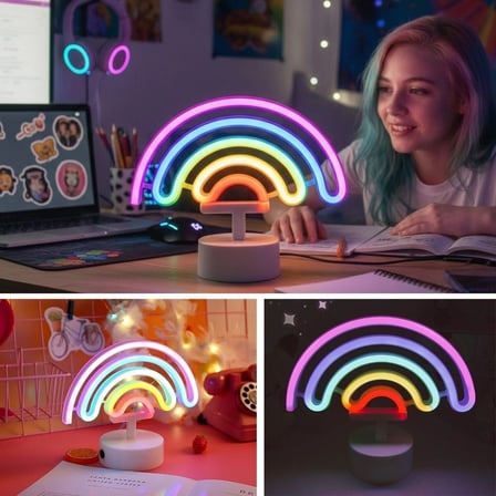 Plastik Gökkuşağı Neon LED Işık – Dekoratif Renkli Masaüstü ve Ambiyans Aydınlatması