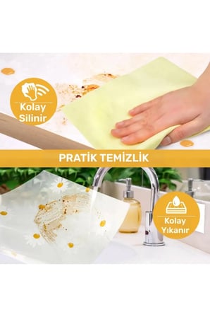 Mutfak Eva Shelf Liner Şeffaf Astar Kaymaz Dolap İçi Çekmece Örtüsü Papatya Desen Mat 45cmx10 Metre