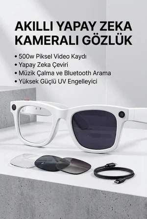 Beyaz Bluetooth Akıllı Gözlük Müzik Görüşme Kamera ve Mikrofon Özellikli