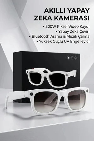 Kameralı Beyaz Akıllı Gözlük Bluetooth Yapay Zeka Asistanlı Şık Premium Ürün