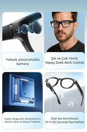 Pro Max Akıllı Gözlük Kameralı Yapay zeka,Müzik dinleme,telefon ile konuşma bluetooth