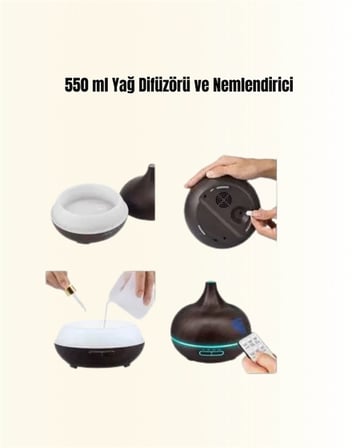 550 ml Kapasiteli Ultrasonik Difüzör – Yağsız Nemlendirici Kullanımıyla Uyumlu