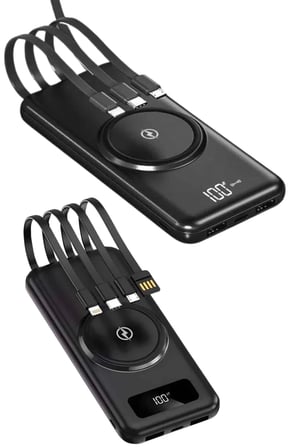 Kablosuz Çoklu Şarj Girişli 10.000 Mah Kablolu Powerbank Taşınabilir
