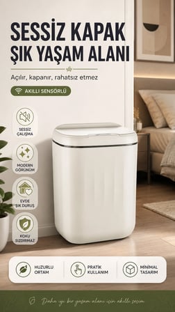 20 Litre Hacim Sensörlü Çöp Kutusu Hareket Algılayan Antibakteriyel