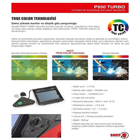 Sacit P950 Turbo Otomatik Kararan Kaynak Maskesi True Color