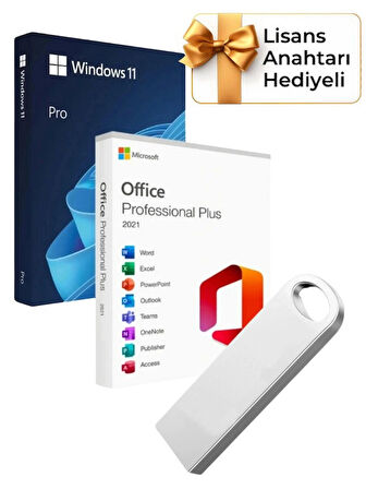 Windows 11 + Office 2021 Pro Plus Kurulum Dosyalı USB Bellek 16GB (Lisans Anahtarı Hediyeli)