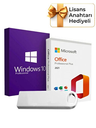 Windows 10 + Office 2021 Pro Plus Kurulum Dosyalı USB Bellek 64GB (Lisans Anahtarı Hediyeli)