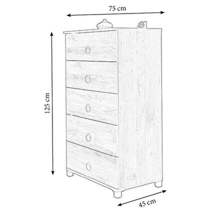 YÜKSEK 5 ÇEKMECELİ ŞİFONYER