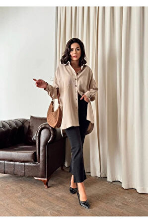 Kadın Oversize Salaş Uzun Kollu Gömlek – Rahat Kesim Şık Günlük Gömlek