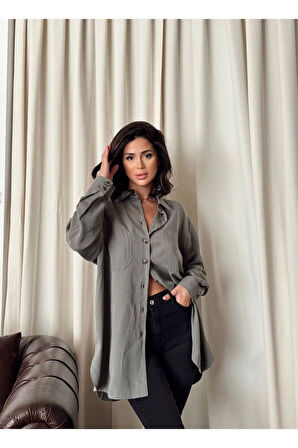 Kadın Oversize Salaş Uzun Kollu Gömlek – Rahat Kesim Şık Günlük Gömlek