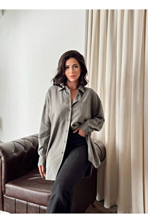 Kadın Oversize Salaş Uzun Kollu Gömlek – Rahat Kesim Şık Günlük Gömlek