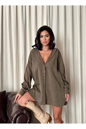 Kadın Oversize Salaş Uzun Kollu Gömlek – Rahat Kesim Şık Günlük Gömlek