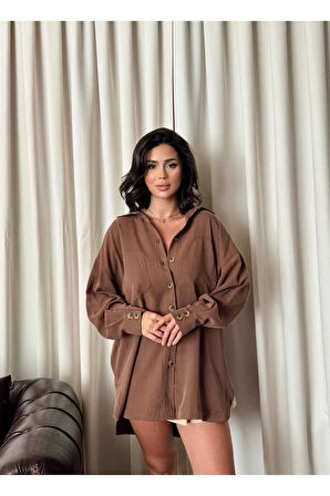 Kadın Oversize Salaş Uzun Kollu Gömlek – Rahat Kesim Şık Günlük Gömlek