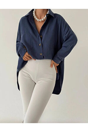 Kadın Oversize Salaş Uzun Kollu Gömlek – Rahat Kesim Şık Günlük Gömlek