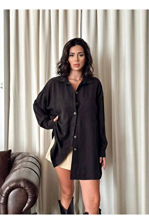 Kadın Oversize Salaş Uzun Kollu Gömlek – Rahat Kesim Şık Günlük Gömlek