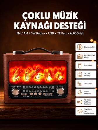 Solar Panelli Alev Işıklı Bluetooth Hoparlör – Çoklu Giriş, Uzun Pil Ömrü -MİRAYLİFE