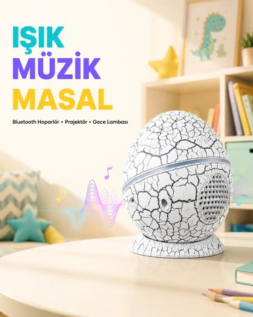 Bluetooth Bağlantılı Dinozor Yıldız Projektör Gece Lambası Ve Uyku Yardımcısı -MİRAYLİFE