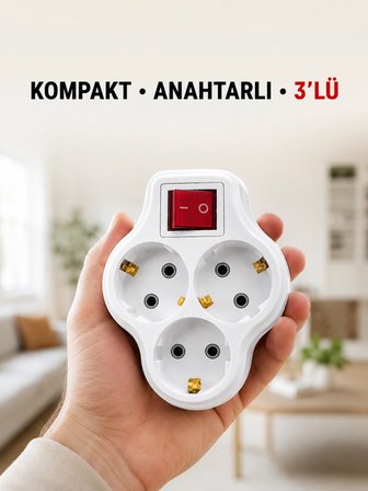 Anahtarlı 3’lü Priz Çoğaltıcı Kablosuz Duvar Tipi Topraklı Priz Çoklayıcı -MİRAYLİFE
