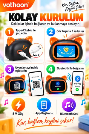 Tf39 Pro Yapay Zekalı Bluetooth Hoparlör – Renkli Ekran, Rgb Işık, Alarm Ve Saat -MİRAYLİFE