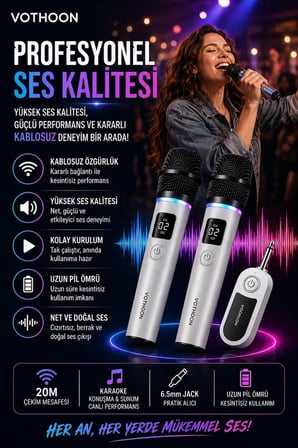 Kablosuz Karaoke Çift Mikrofon 6.5 Mm Sahne Parti Düğün Aktivite Amfi Hoparlör -MİRAYLİFE