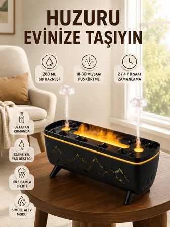 Siyah Aroma Difüzörü Jöle Damla Efektli Hava Nemlendirici Uzaktan Kumandalı Led Işıklı -MİRAYLİFE