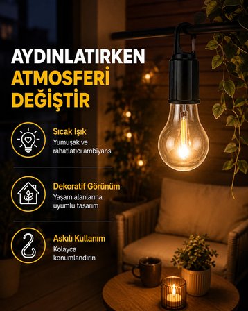 C Tipi Şarjlı Asılabilir Kamp Feneri -MİRAYLİFE