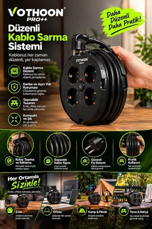 4’lü Priz Makarası 2 Metre Kablolu, 2 Usb-a + 2 Usb-c Şarj Çıkışlı, Açma/kapama Düğmeli, 2200w 10a -MİRAYLİFE