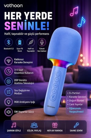 Çocuk Ve Yetişkin Karaoke Mikrofonu Kablosuz Rgb Ambiyans Işığı Ses Değiştirme Modlu Hoparlör -MİRAYLİFE
