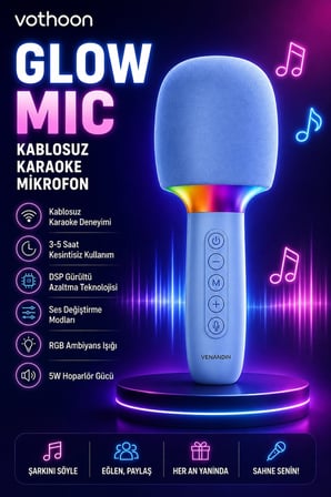 Çocuk Ve Yetişkin Karaoke Mikrofonu Kablosuz Rgb Ambiyans Işığı Ses Değiştirme Modlu Hoparlör -MİRAYLİFE