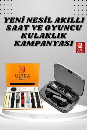 Dijital Göstergeli Powerbank Kulaklık Ve 7 Kordonlu Yeni Nesil Akıllı Saat Amoled Ekran -MİRAYLİFE