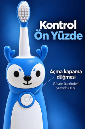 Şarjlı Diş Fırçası Mavi Geyik Tasarımlı Oval Başlıklı -MİRAYLİFE