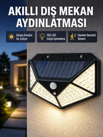 Solar Güçlü 100 Led Bahçe Lambası – Enerji Tasarruflu, Suya Dayanıklı Ve Geniş Açılı Işık -MİRAYLİFE
