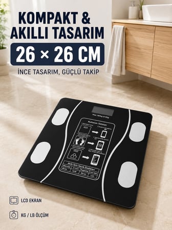 180 Kg Akıllı Cam Tartı Bluetooth Vücut Yağ Kas Su Ve Bmı Ölçüm Destekli Baskül -MİRAYLİFE