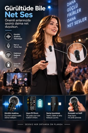 2.4g Kablosuz Yaka Mikrofonu Uzun Pil Ömrü Ve Dijital Ekranlı -MİRAYLİFE