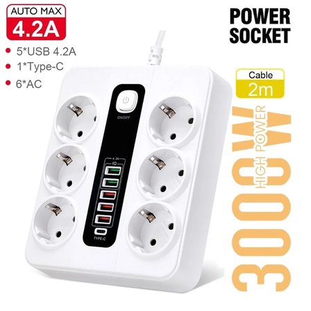Vothoon Hp-h04 3000w 10amper 6’lı 2metre Uzatma Kablolu Çoklu Termal Akım Priz -MİRAYLİFE