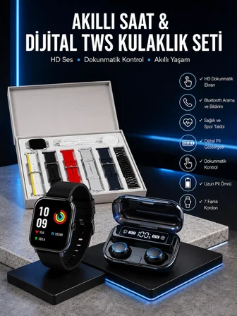 Yeni Model Akıllı Saat Ve Kulaklık Kampanyası Nabızz Ölçer Bluetooth Bağlantılı Uzun Pil Ömrü -MİRAYLİFE