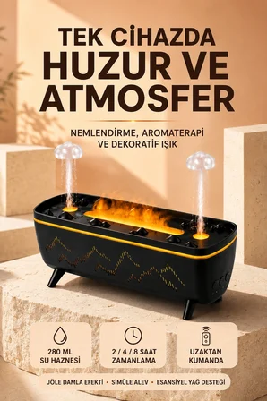 Jöle Yağmur Efektli Hava Nemlendirici 280 Ml Aromaterapi Difüzörü Alev Efektli -MİRAYLİFE