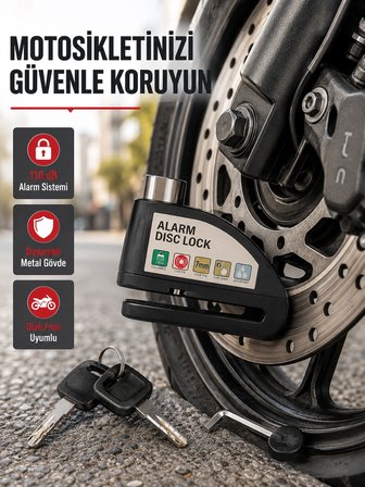 110 Db Alarmlı Disk Fren Kilidi Su Geçirmez Çelik Gövde Motosiklet Güvenlik -MİRAYLİFE
