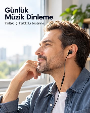 Örgü Kablo Detaylı Siyah Mikrofonlu Kulaklık -MİRAYLİFE
