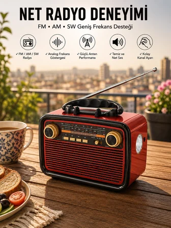 Müzik Kutusu Bluetooth Bağlantılı El Fenerli Nostaljik Tasarım Radyo -MİRAYLİFE