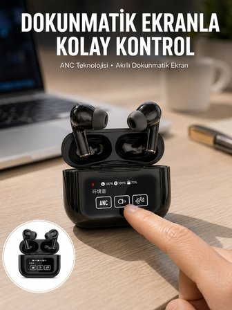 Yeni Nesil Anc Özellikli Çağrı Cevaplayan Dokunmatik Ekranlı Bluetooth Kulaklık Siyah Yeni Nesil -MİRAYLİFE