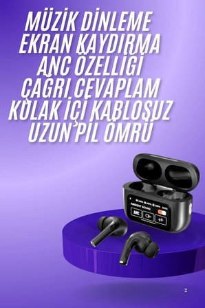 Yeni Nesil Anc Özellikli Çağrı Cevaplayan Dokunmatik Ekranlı Bluetooth Kulaklık Siyah Yeni Nesil -MİRAYLİFE