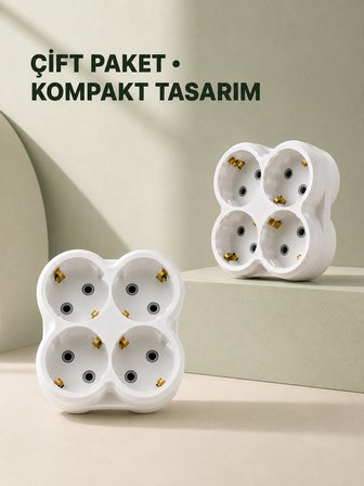 4’lü Priz Çoğaltıcı 2 Adet Set Kablosuz Duvar Tipi Priz Çoklayıcı Adaptör -MİRAYLİFE