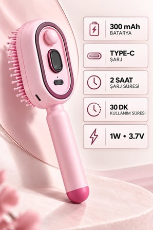 Elektrikli Spreyli Saç Tarağı 300 Mah Type‑c Şarjlı İnce Spreyli Antistatik Bakım Fırçası Pembe -MİRAYLİFE