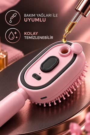 Elektrikli Spreyli Saç Tarağı 300 Mah Type‑c Şarjlı İnce Spreyli Antistatik Bakım Fırçası Pembe -MİRAYLİFE