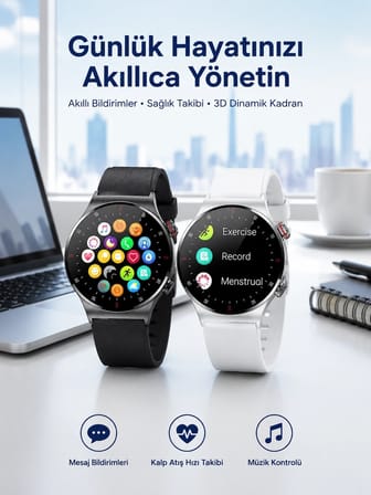 Akıllı Saat Amoled Ekran Bluetooth Bağlantılı Sesli Görüşme Nabız Ölçer -MİRAYLİFE